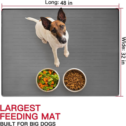 48" x 32" Largest Pet Food Mat, XXXL Silicone Dog Mats for Food and Water, Nonslip Pet Feeding Mats for Floors,Dog Cat Bowl Mat with Raised Edges, Dark Green