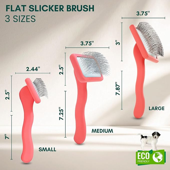Slicker Brush for Dogs - Long Pin for Poodles, Doodles & Long Haired Dogs, Deshedding & Dematting Tool, Slicker Dog Brushes for Grooming (Coral, Flat Small)