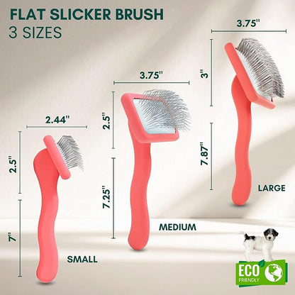 Slicker Brush for Dogs - Long Pin for Poodles, Doodles & Long Haired Dogs, Deshedding & Dematting Tool, Slicker Dog Brushes for Grooming (Coral, Flat Small)