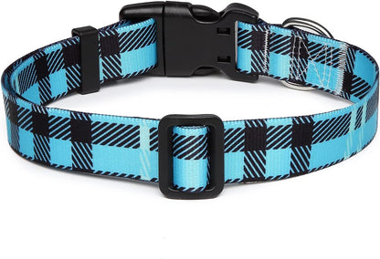 Mercano Adjustable Dog Collar - Special Design Patterns, Soft Nylon Comfortable Durable Pet Collar for Small Medium Large Dogs (M, Blue Plaid)