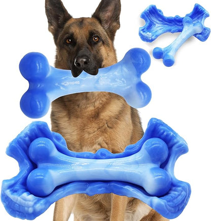 Magicorange Tough Dog Toys, Chew Toys for Aggressive Chewers, Dog Bone Toy Nylon Almost Indestructible Dogs Toy for Teeth Cleaning and Training (Blue)
