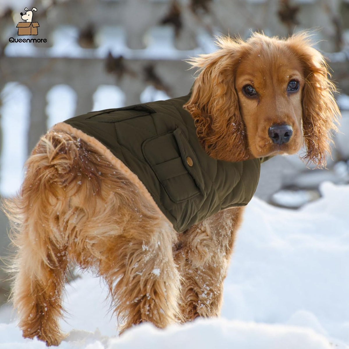 Queenmore Warm Coat for Cold Weather, Quilting Winter Jacket With Ultra Thick Plush Lining and Storage Pockets (Green, X-Large)