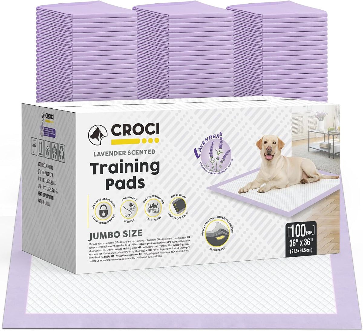 CROCI Dog Pads Extra Large 36x36in, Puppy Pads with Adhesive Tabs Super Absorbent Up to 11 Cups, Disposable (100 Counts)
