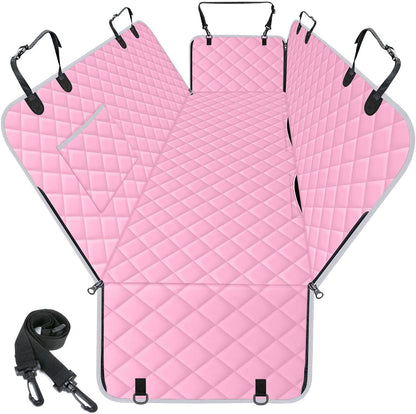 Waterproof Dog Car Seat Cover for Back Seat - Durable, Scratch Proof Pet Hammock with Nonslip Design & Storage Pockets, Fits Cars, SUVs, Trucks - S, Pink/Grey