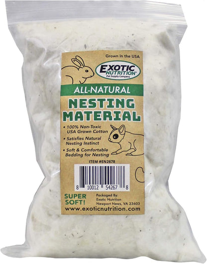 All-Natural Nesting Material (4 oz.) - 100% Cotton Eco-Friendly Animal Bedding - For Sugar Gliders, Squirrels, Hamsters, Rabbits, Chinchillas, Rats, Mice, Gerbils, Guinea Pigs and Other Small Pets