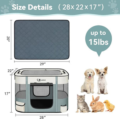 Siedihit Dog Playpen, Cat Pet Puppy Crate, Portable Playpens Indoor Outdoor (Grey with Pad, Small)