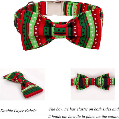 Lionet Paws Christmas Dog Collar with Bowtie, Dog Bowtie Collar with Metal Buckle for Dogs and Cats, Adjustable Comfortable Dog Collar Girl Boy Gift, S, Neck 10-16 in