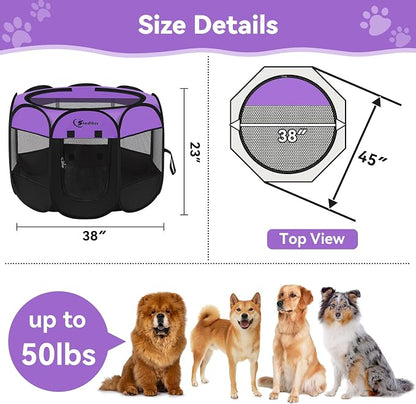 Siedihit Large Dog Playpen, Puppy Pet Playpen Indoor, Dogs Tent Crates Cage | Indoor/Outdoor, Portable Pop Up Dog Kennel Playpen with Carrying Case for Dogs/Cats/Rabbits, Purple