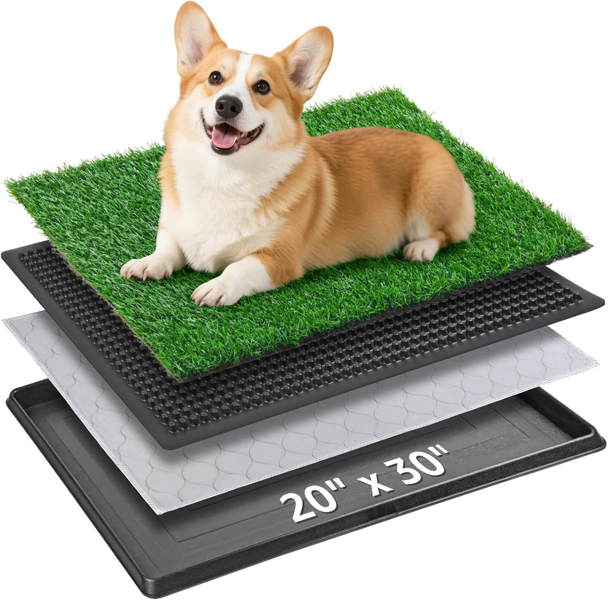 Dog Grass Pet Loo Indoor/Outdoor Portable Potty, Dog Litter Box, Artificial Grass Patch Bathroom Mat and Washable Pee Pad for Puppy Training, Full System with Trays (Pet Training Tray, 20"x30")