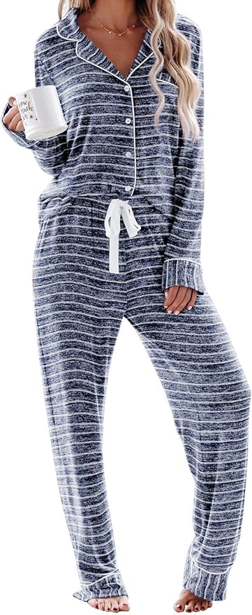 Aamikast Women's Pajama Sets Long Sleeve Button Down Sleepwear Nightwear Soft Pjs Lounge Sets