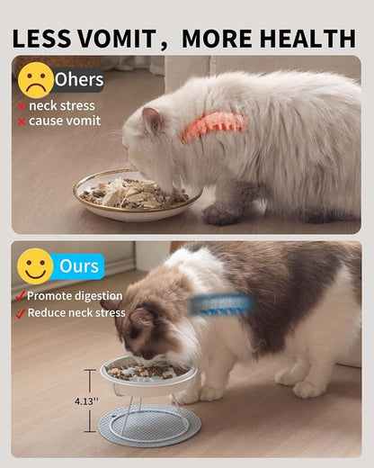 Ceramic Elevated Slow Feeder Cat Bowl, Anti Vomit, Removable Dish Pink | Removable Ceramic Bowl Elevated Slow Feeder Whisker-Friendly Wet & Dry Food Metal Stand