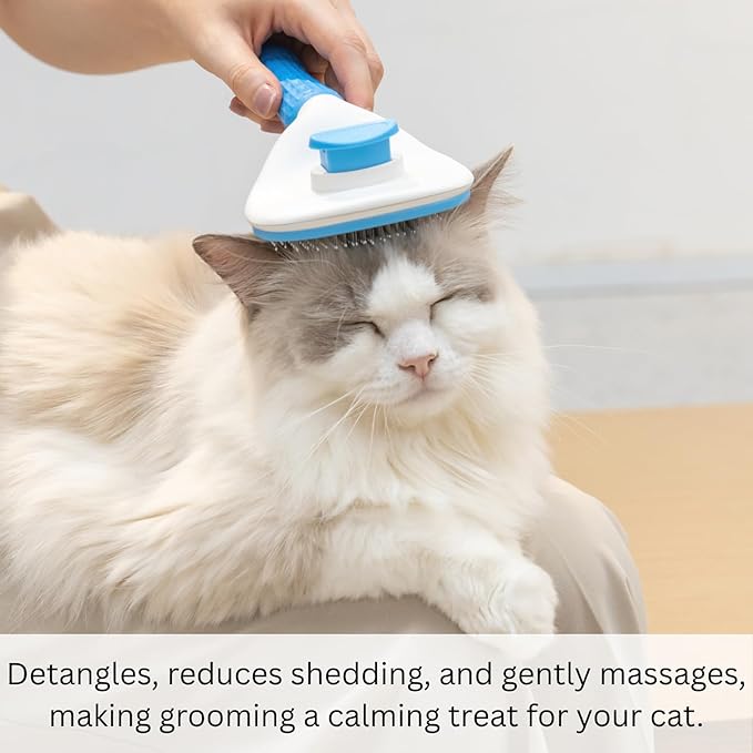 AIXINPET Cat & Dog Self Cleaning Slicker Brush - Easy to Remove Loose Fur, Harmless Deshedding Grooming Tool, Massaging Function - Suitable for Shedding & Furry Pets, like Rabbits and Ferrets