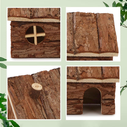 Hypeety Natural Wooden Hamster House Cage Small Animals House with Chimney for Pet Rats Gerbil Hideout Play House (S)