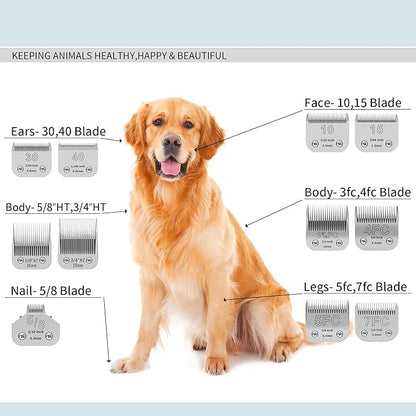 Pet Dog Grooming Detachable Ceramic Blades Kit,Compatible with Andis,Oster A5,Wahl KM10 Clippers,Cut Length 1/8"(3.2mm) to 3/8" (9.5mm),7FC+5FC+4FC