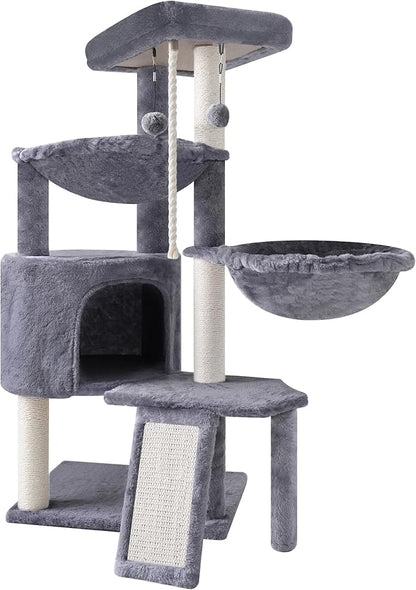 Xin Three Layer Cat Tree with Cat Condo and Two Hammocks,Grey