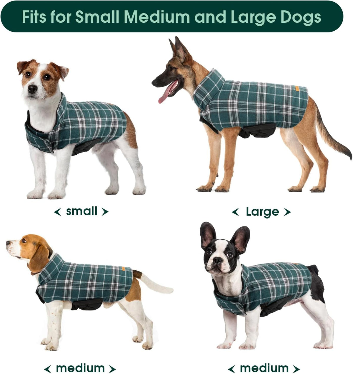 Kuoser Warm Dog Coat, Waterproof Dog Jacket for Extra Large Dogs, Adjustable Durable XXXL Doggie Winter Coat Reversible Puppy Cold Weather Apparel for Large Breed, Green 3XL