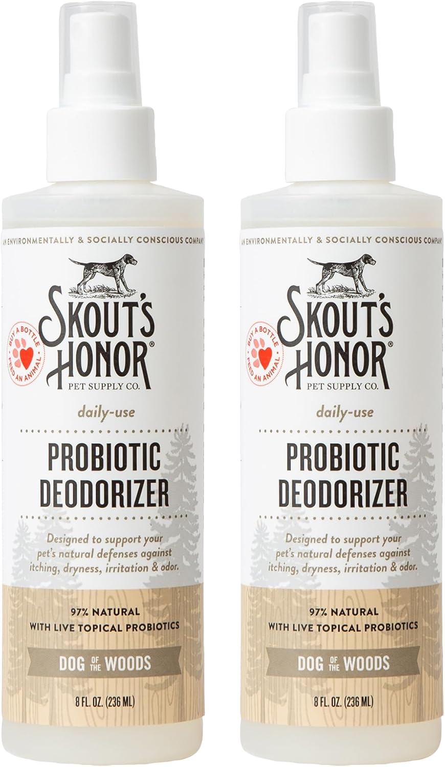 SKOUT'S HONOR Probiotic Pet Deodorizer Spray- Hydrating Daily-Use with Avocado Oil & Omega-3s, Microbiome Friendly Certiified, Paraben & Sulfate-Free, 97% Natural, 8oz, Dog of The Woods, 2-Pack