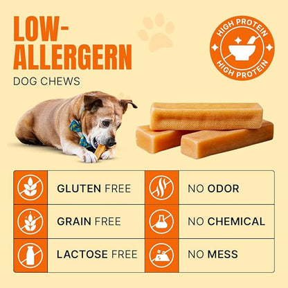 Tibetan Dog Chew Yak Cheese Sticks (3 Large Chews) - Handmade Treats for (Large Dogs), Long-Lasting, Easy to Digest, Grain-Free, Gluten-Free, Supports Dental Health, for Aggressive Chewers