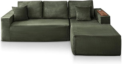 Modular Sectional Sofa Cloud Couch with Multi-Functional Armrests, Boneless Plush L-Shape Living Room Couch with Deep Seat, Fluffy Comfy Sleeper Sofa Easy Assembly (Green, Left Chaise)