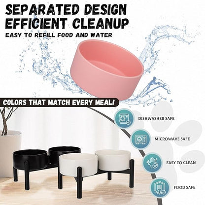Raised Ceramic Dog Bowl Set with Stand, 3.5 Cups Elevated Dog Food Stand | 6.1'' Double Dog Food and Water Bowl Set, Non-Slip Dog Feeding Dishes for Small to Medium Breeds, 29.57 OZ, Pink