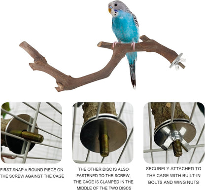 5PCS Bird Perch Stand Natural Wooden Parrot Stand Branch,3 Grape Wood Perch,2 Stand,Paw Grinding Fork Parakeet Chewing Stick Exercise Training Branches for Cockatiels,Small Medium Birds