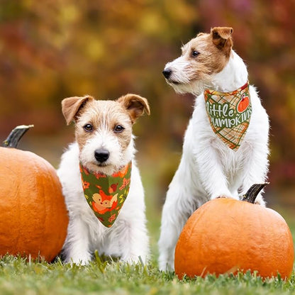 SCENEREAL Fall Dog Bandanas 2 Pack, Puppy Thanksgiving Orange Squirrel Triangle Bibs Handkerchief, Reversible Holiday Dog Bandana for Boy and Girl, Premium Pet Scarf for Small Medium Large Dogs XL