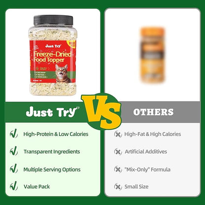 Just Try 8 oz Cat Grass Treats Freeze Dried Cat Food Toppers Mixers Hairball Control Low Calorie Real Chicken Egg Yolk Dental Care Healthy Cat Snacks Treats for Indoor Cats