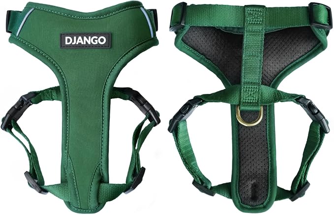 Adventure Dog Harness - Stylish and Durable Small Dog Harness for Outdoor Adventures and Everyday Wear - Forest Green Neoprene Adjustable Harness for Dogs with Reflective Piping & Brass D-Ring