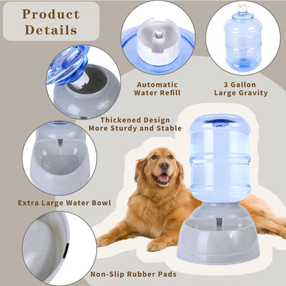 Large Dog Water Bowl Dispenser,3 Gallon/11L Gravity Automatic Pet Water Dispenser,Gravity Water Bowl for Dogs Cats,Large Dog Water Fountain