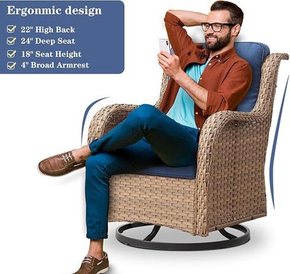 Belord 4 Pieces Patio Furniture Sets, Wicker Patio Swivel Glider Chair with Ottomans, Outdoor Furniture Set for Outside Porch, Deck, Balcony, Garden, Yellow