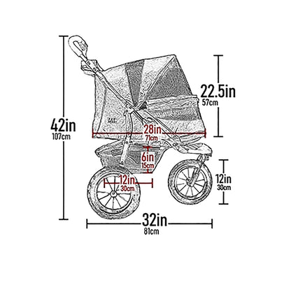 Pet Gear No-Zip Jogger Pet Stroller for Cats/Dogs, Zipperless Entry, Airless Tires, Easy One-Hand Fold, Cup Holder + Storage Basket, Navy