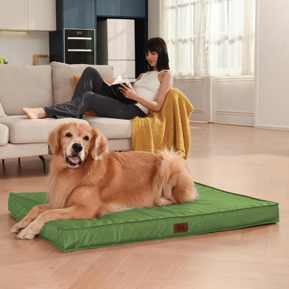 Outdoor Extra Large Dog Bed for Big Dogs, Waterproof Dog Bed for Large Dogs, Egg Crate Foam XL Pet Bed with Removable Washable Oxford Cooling Cover, Light Green