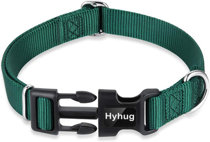 Hyhug Pets Solid Color Classic Regular Heavy Duty Basic Collar for Large Breeds Dogs Daily use, Unique Design Adjustment Triglide Slide Can Attached Name Tag Accessories. (Large, Dark Green)