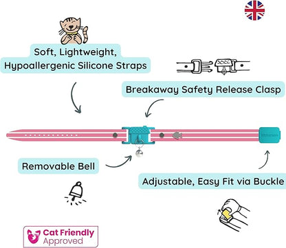 Kittyrama Bermuda Cat Collar with Bell - Breakaway Quick Release, Lightweight, Soft & Comfy