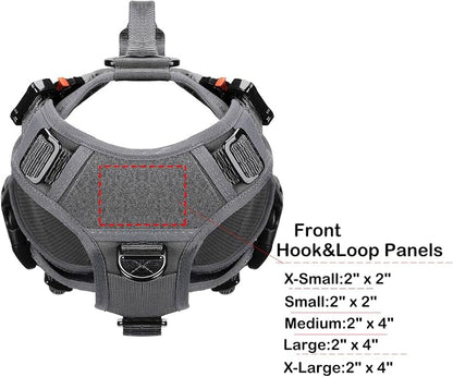 ICEFANG No Pull Tactical Dog Harness for Small Dogs,Adjustable Dog Vest | Control Handle,MOLLE Panel,Front Hook,3 Leash Clips,Soft Padded,for walking training,Grey,Small