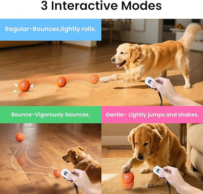Smart Interactive Dog Toy Ball - Automatic Bouncing, Moving, and Vibrating, Chew-Resistant, Pet-Safe E-TPU Material, 3 Interactive Modes, IPX7 Waterproof, for Medium and Large Dogs (Orange)