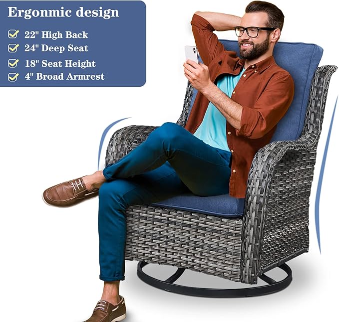 Belord Wicker Patio Furniture Sets - 13 Piece Outdoor Rattan Furniture Conversation Sets with 4 Swivel Rocker Chairs, 2 Rattan Sofas, Wicker Ottomans and Coffee Table, Mixed Grey/Blue