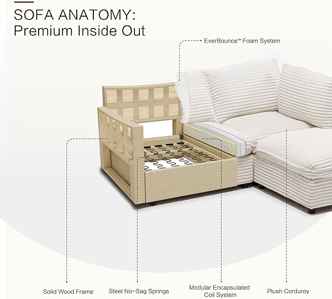 FIRLZY Oversized Modular 8 Seater Sofa with Removable Covers and Storage, Convertible U, L-Shaped and Sleeper Sectional, Modern Corduroy Couches with Ottoman Chaise for Living Room, White