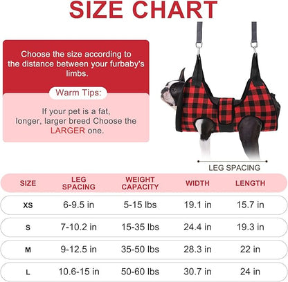 BEAUTYZOO Dog Grooming Hammock Harness for Nail Trimming - Adjustable Pet Restraint Sling for Small Medium Large Dogs/Cats -Secure Hanging Holder for Nail Clipping & Grooming (Christmas Buffalo Plaid)