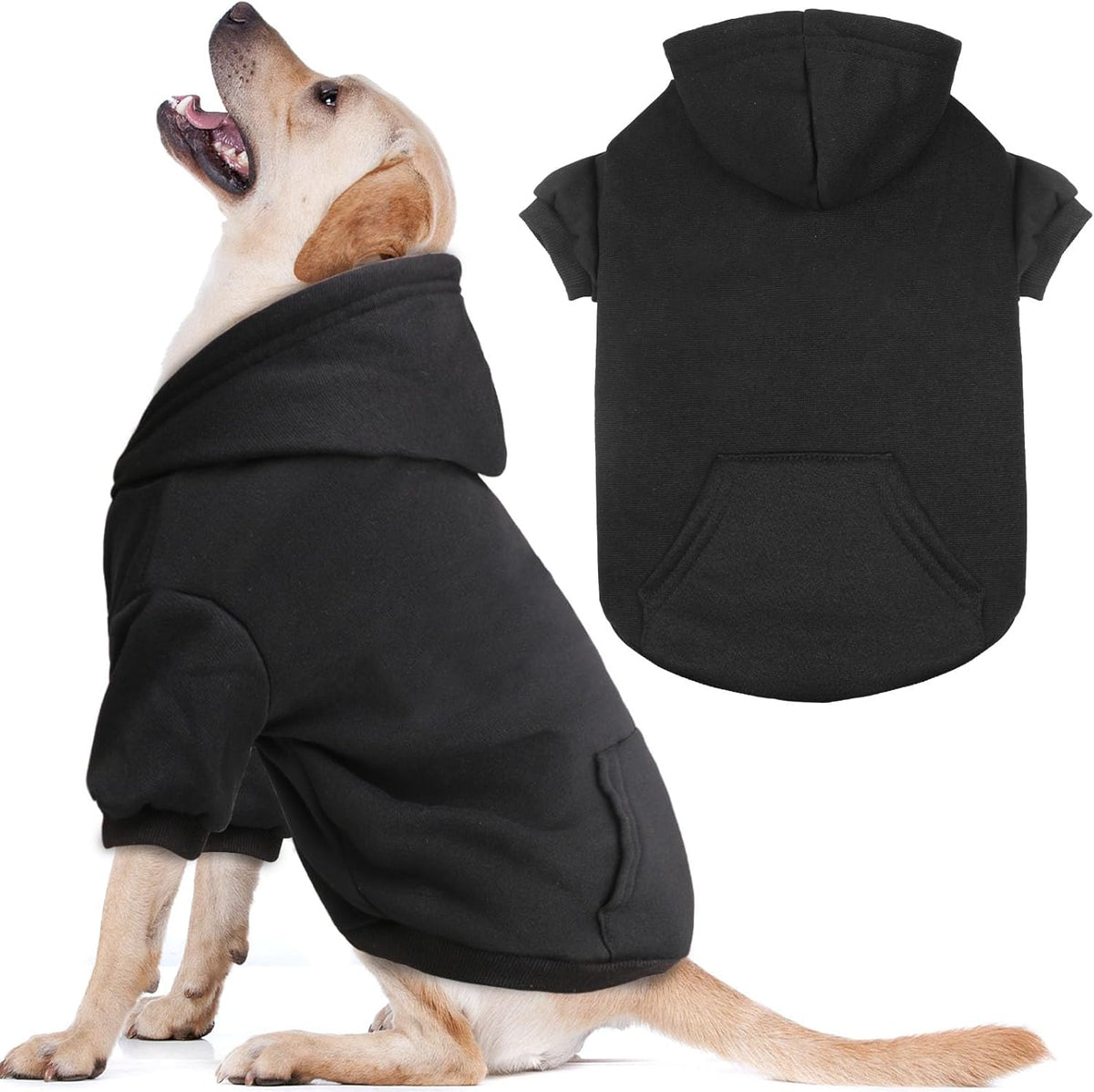Dog Sweaters for Large Dogs Dog Hoodie Fleece Dog Sweater Soft Dog Clothes Sweatshirt with Pocket Dog Hoodie for Large Dogs(Black&L)