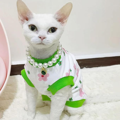 PUMYPOREITY Sphynx Cat Clothes - Stretchy Sweater, Soft Hairless Shirt, Pullover Pajamas, Turtleneck for Sphynx Cornish Rex, Devon Rex - Green, XL