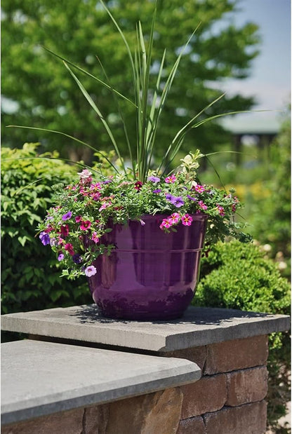 Garden Elements Indoor/Outdoor Glazed Brushed Happy Plastic Planter, Large, Dark Purple, 15" (Pack of 2)