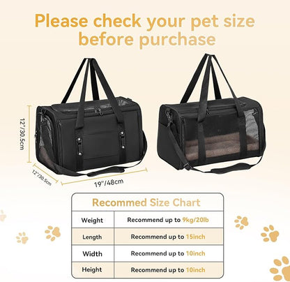 PETSFIT Large Cat Carrier with Patented Safety Buckles,Big Cats Up to 20 lb | Secure Carrier for Safe Driving, Lockable Zippers, Safety Tether, Travel Pet Carrier for Trips & Vet Visits,19 x 12 x 12