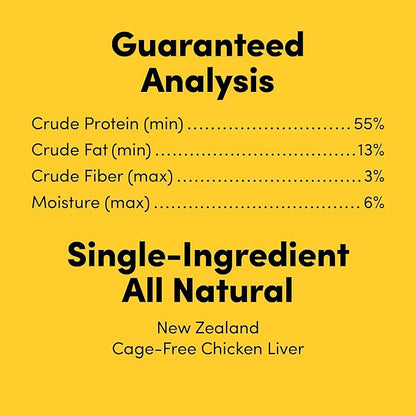 Premium Dog Treats, Freeze-Dried Raw 100% Cage-Free Chicken Liver, Single Ingredient, Protein Rich, Non-GMO, No Wheat or Corn, 3 oz