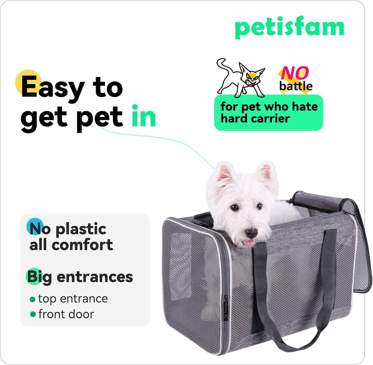 petisfam Soft Pet Carrier Bag for Cats and Puppy Under 20 lbs. Sturdy, Safe, Comfortable and Lightweight