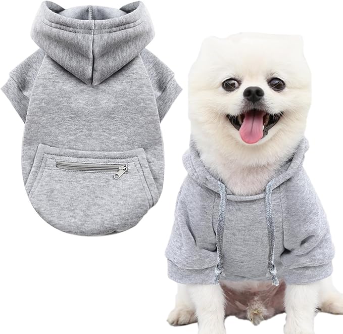 Jecikelon Winter Dog Hoodie Sweatshirts with Pockets Warm Clothes for Small Dogs Chihuahua Coat Puppy Custume Clothing (XX-Small, Y02-Grey)