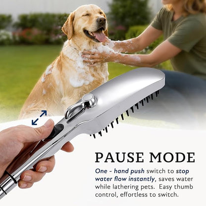 G-Promise 3 Mode Dog Wash Shower Attachment with Pause Mode for Outdoor Use | High Pressure, with Pause Mode, Built-In Brush for Wash & Groom, Extra Long Hose, Easy Install