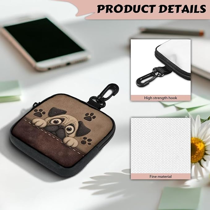 KEIAHUAN Pug Dog Treat Bags Training Pouch Small Dog Treat Pouch for Pet Walking and Training Reusable Pet Treat Container with Clasp for Traveling or Outdoor, Coin Pouch Small, Brown