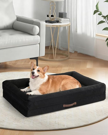 Upvilla Orthopedic Dog Bed, Four-Sided Medium Dog Sofa,Washable Cover Black | Removable Waterproof Dog Bed Cover, Egg-Crate Orthopedic Foam, Built-In Carry Handle, Indoor Small Pet Beds, Cat Beds