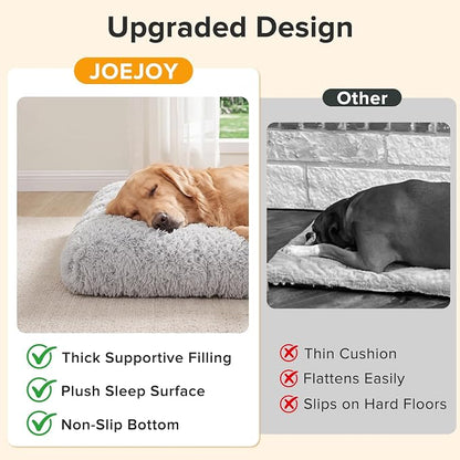 JOEJOY Large Dog Bed Crate Pad, Deluxe Plush Washable Dog Beds Fulffy Soft Kennel Pad Anti-Slip Pet Sleeping Mat for Extra Large Medium Small Dogs, 44" x 32", Grey